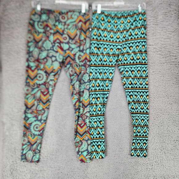 Lularoe Pants Womens Tall & Curvy Set of Two Green Pull On Leggings - Picture 1 of 13
